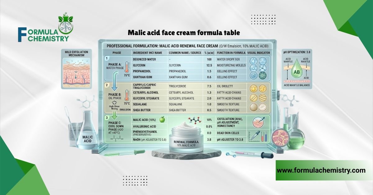 malic acid face cream formula table